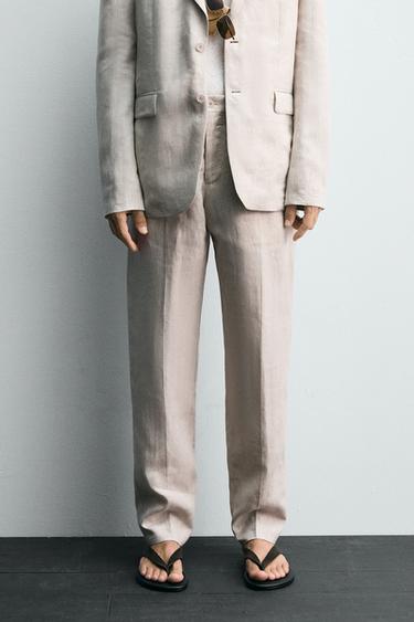 CALÇA DE TERNO 100% LINHO - Bege-claro da Zara