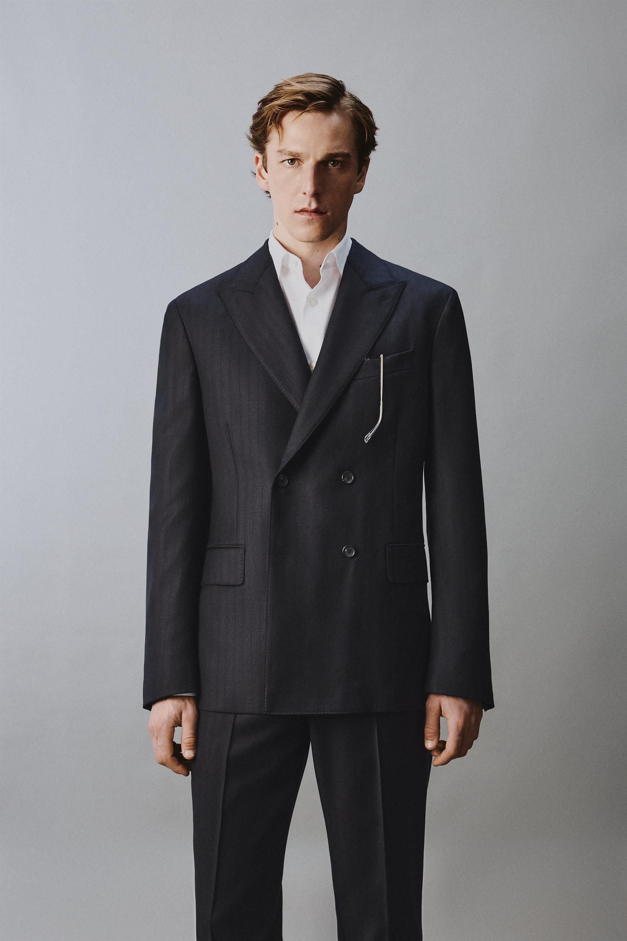 100% WOOL PINSTRIPE SUIT BLAZER