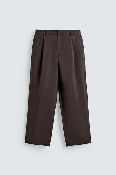 Zara FLOWY PLEATED PANTS - Brown