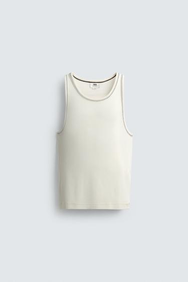 TANK T-SHIRT WITH CONTRAST TOPSTITCHING - Oyster-white de Zara - Image 5