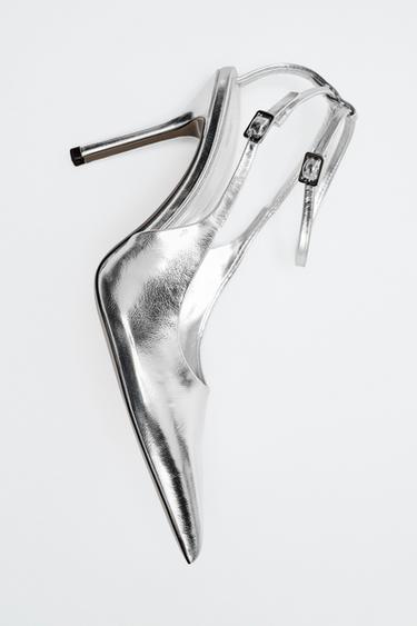 METALLIC-EFFECT SLINGBACK SHOES - Silver by Zara