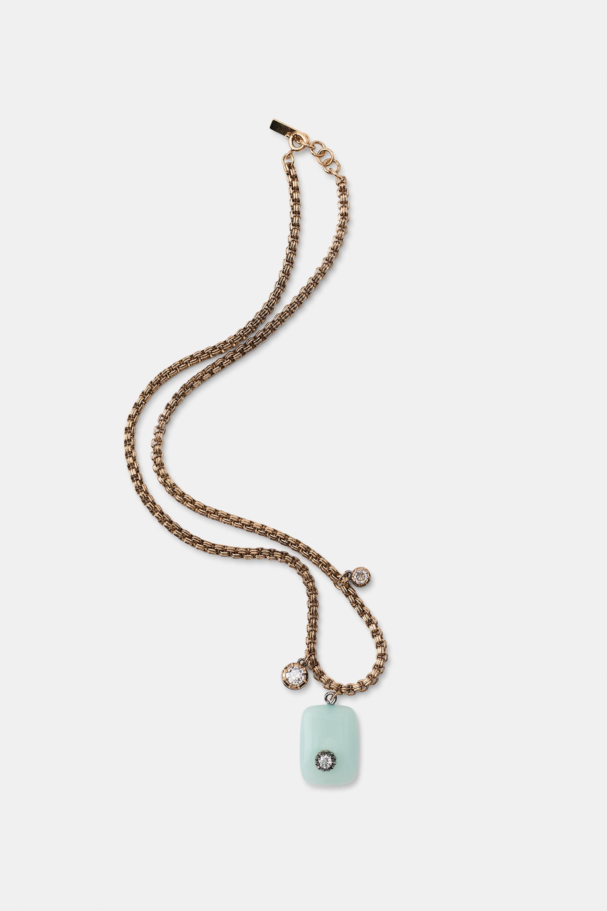 Женские аксессуары Zara METALLIC STONE AND RHINESTONE NECKLACE — фото 3