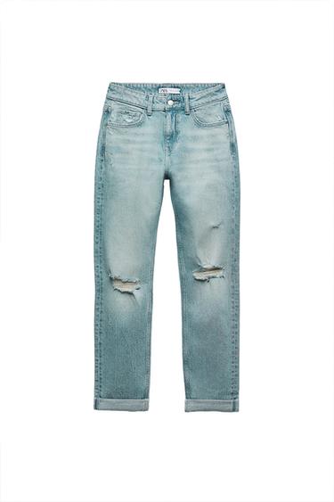 Z1975 RIPPED SPLIT-HEM LOW-RISE JEANS
