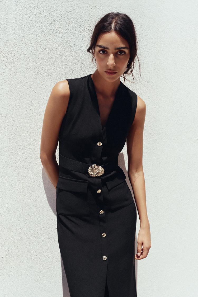 BELTED CREPE MIDI DRESS