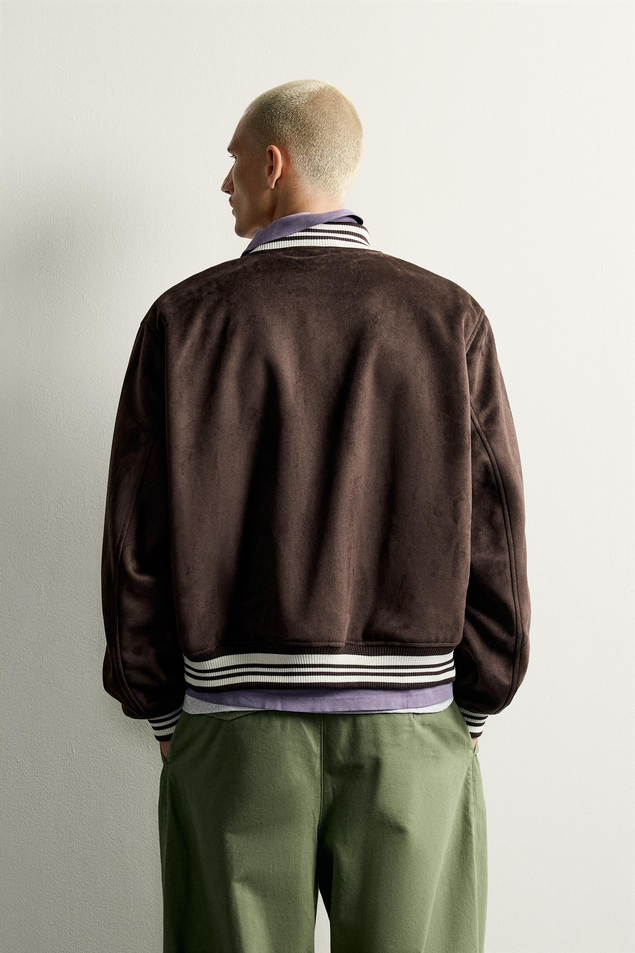 FAUX-SUEDE PATCH BOMBER JACKET