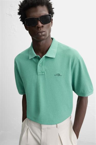 WASHED PIQUÉ POLO SHIRT - washed green by Zara - Image 5