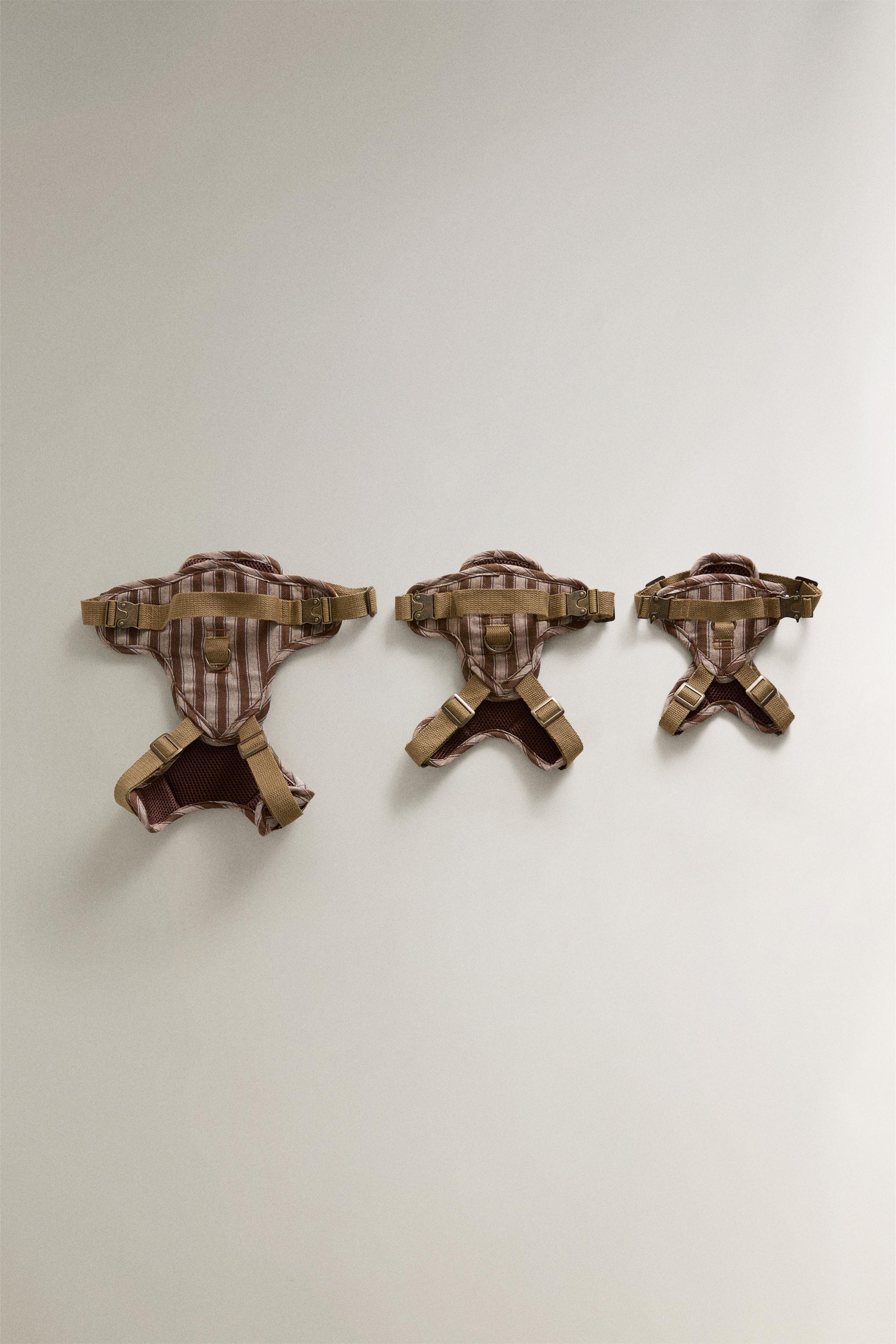 STRIPED PET HARNESS — Brown