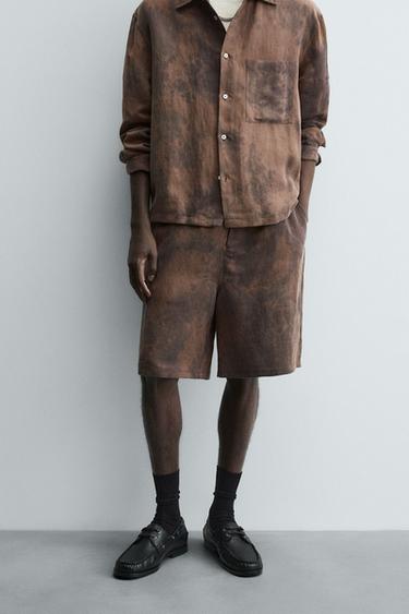 Zara TIE DYE PRINT JOGGER SHORTS - Burnt orange