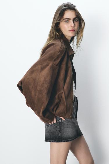 CHAQUETA BOMBER EFECTO ANTE - Chocolate de Zara