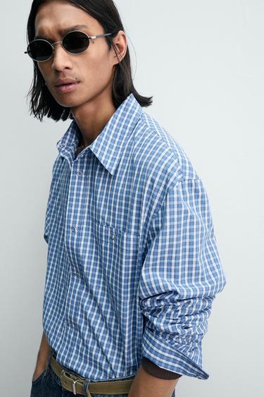 RELAXED FIT CHECK SHIRT - Blue by Zara - Image 5