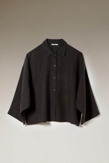LINEN SHIRT - Dark grey by Zara - Image 5