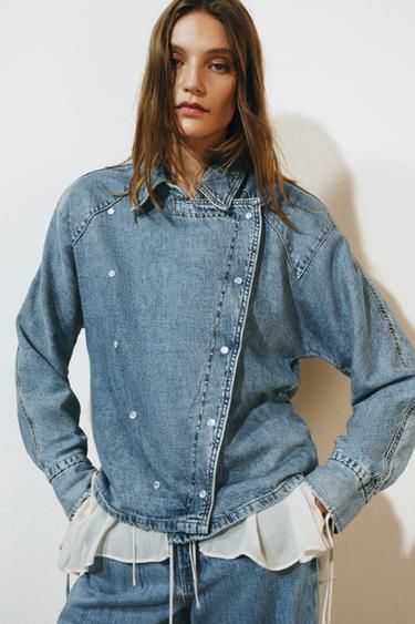 ZW COLLECTION DENIM JACKET WITH SHOULDER PADS — Blue 1