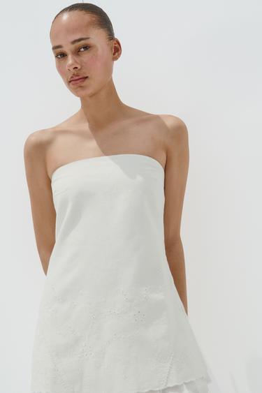 EMBROIDERED BANDEAU TOP - Oyster-white by Zara
