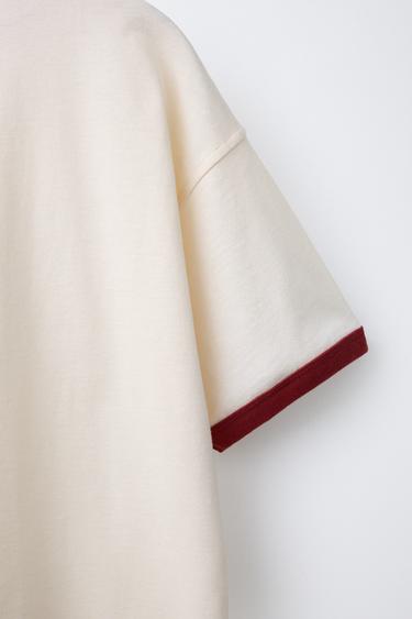 CONTRAST EMBROIDERY T-SHIRT - Ecru by Zara - Image 3
