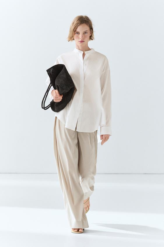 Camisa popelín cuello mao - Blanco de Zara - Imagen 0