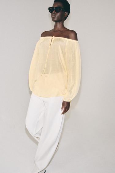 ZW COLLECTION LINEN BLEND BLOUSE - Pastel yellow by Zara