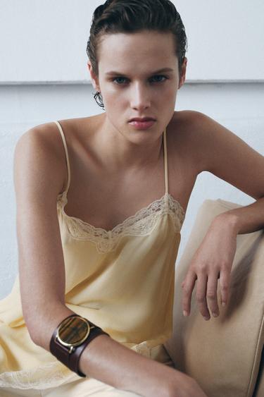 ZW COLLECTION LACE CAMISOLE TOP - Light yellow by Zara - Image 3