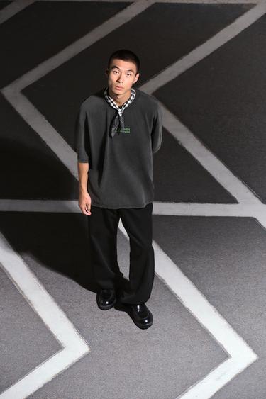 Zara 水洗文字 T 恤 - 煤灰色