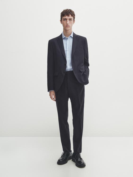 Bi-stretch wool suit trousers - Navy blue | ZARA United States