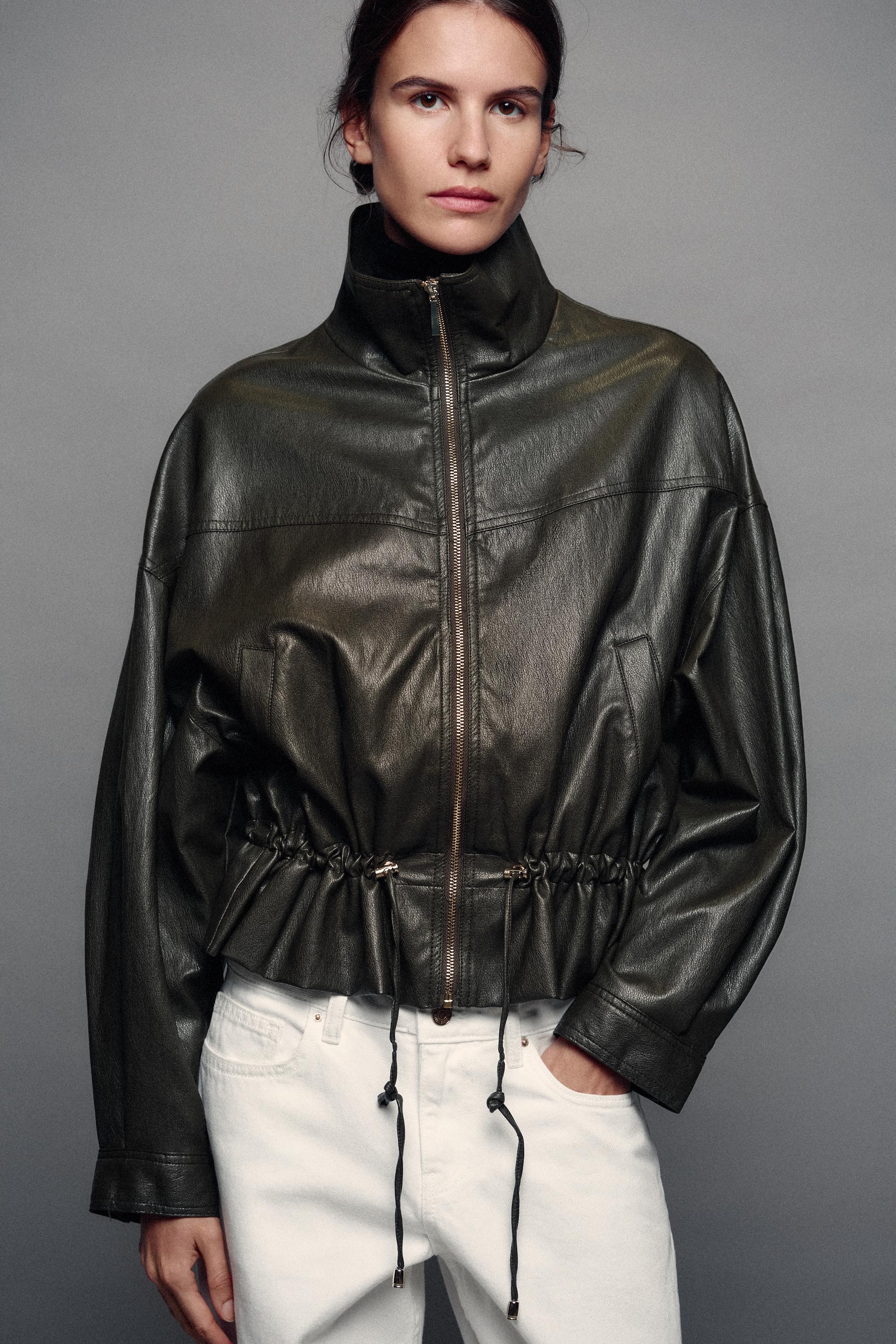 FAUX LEATHER DRAWSTRING JACKET