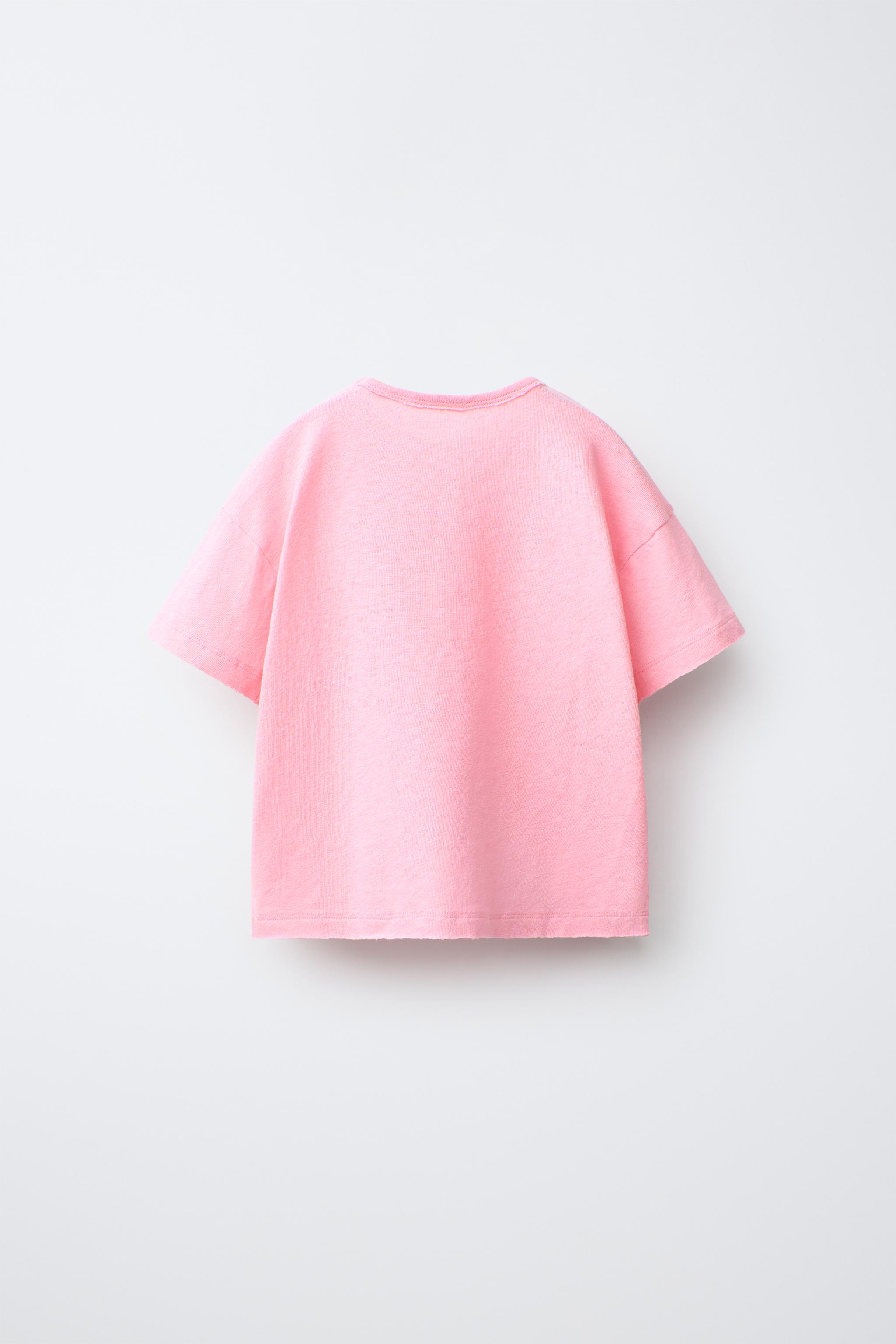 COTTON LINEN BLEND T-SHIRT — Pink