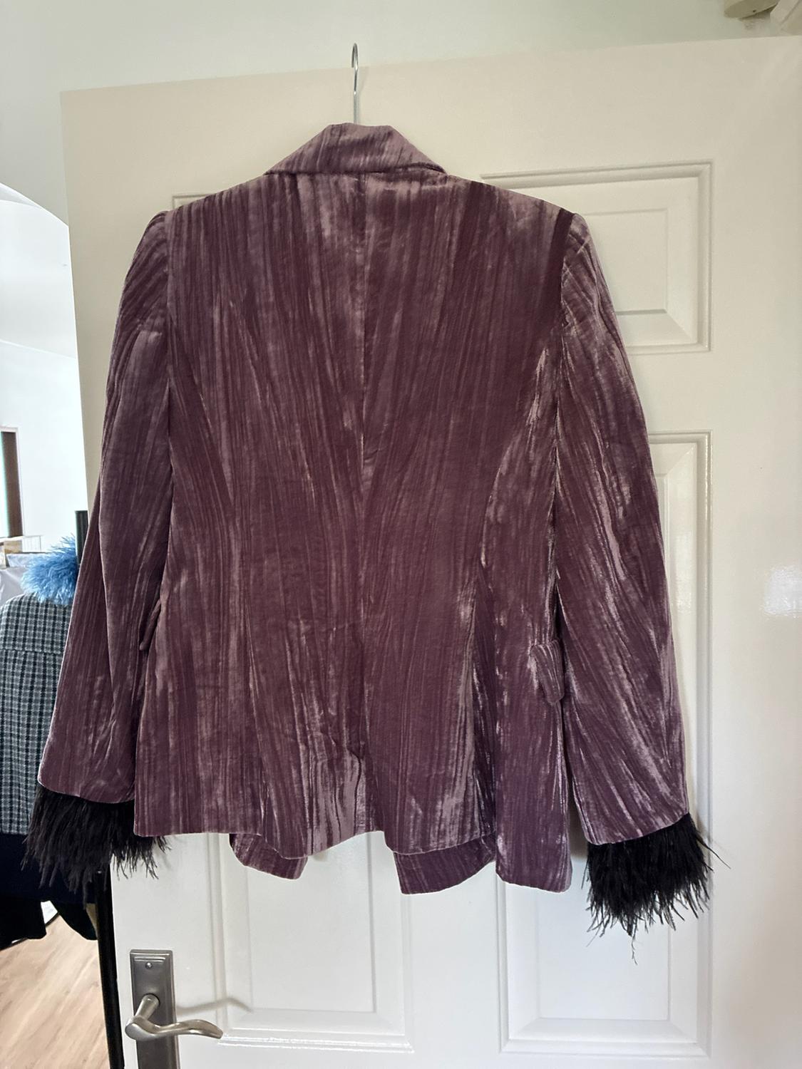 DOUBLE-BREASTED VELVET FEATHER BLAZER - Image 3