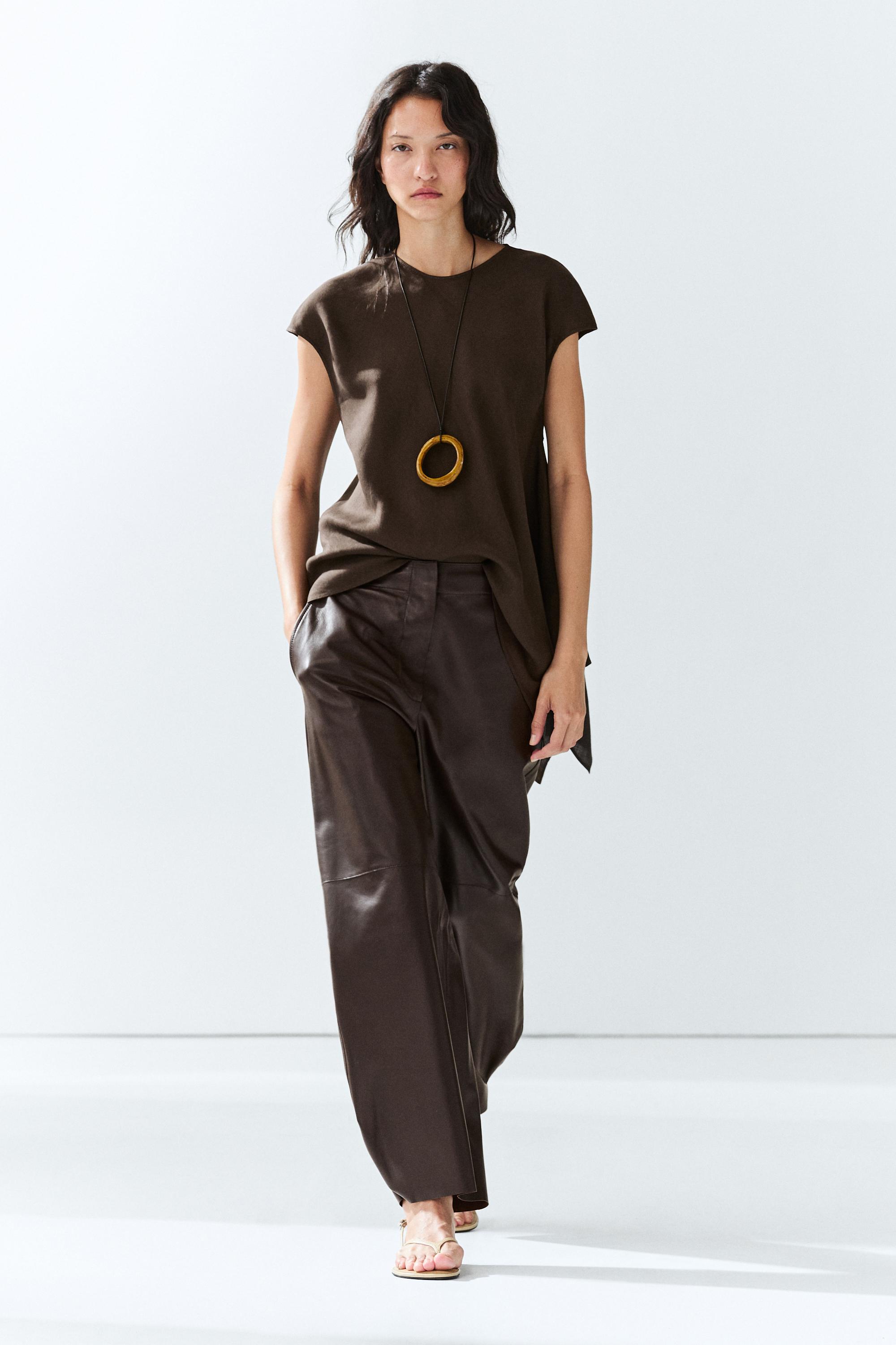 Pantalon barrel fit en cuir