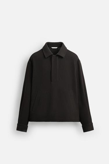 Zara TEXTURED POLO OVERSHIRT - Brown