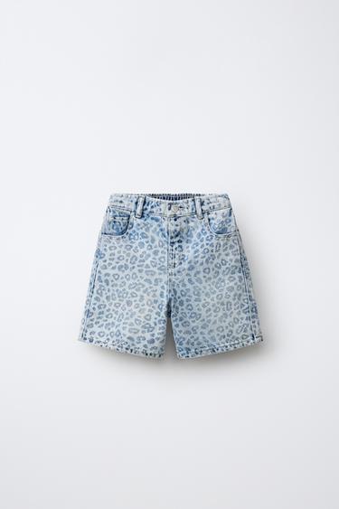 ANIMAL PRINT DENIM BERMUDA SHORTS - Light blue by Zara