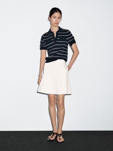 Zara 100% cotton short sleeve knit sweater - Navy blue