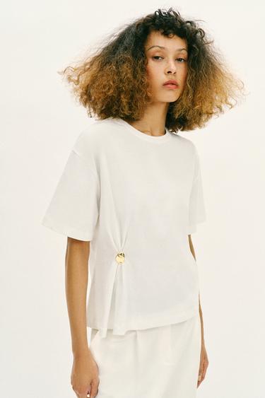 T-SHIRT AUS HEAVY COTTON MIT APPLIKATION - Cremefarben von Zara