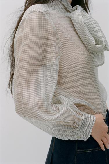 Zaras RUTIG SKJORTA MED ROSETT ZW COLLECTION - Grå