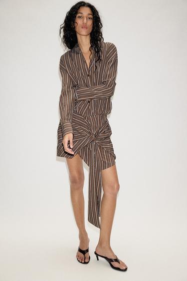 SHORT TIE-UP DRESS - Brown-Blue by Zara