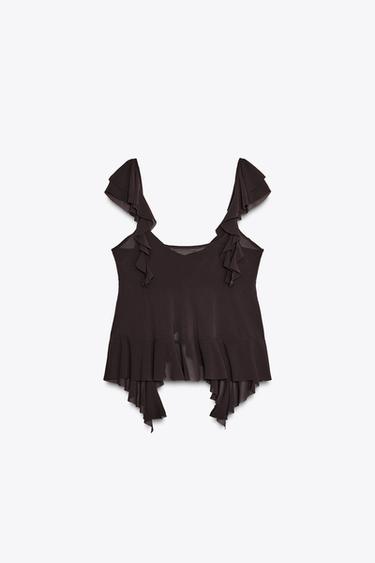 TOP À BRETELLES ET VOLANTS - Marron foncé de Zara - Image 5