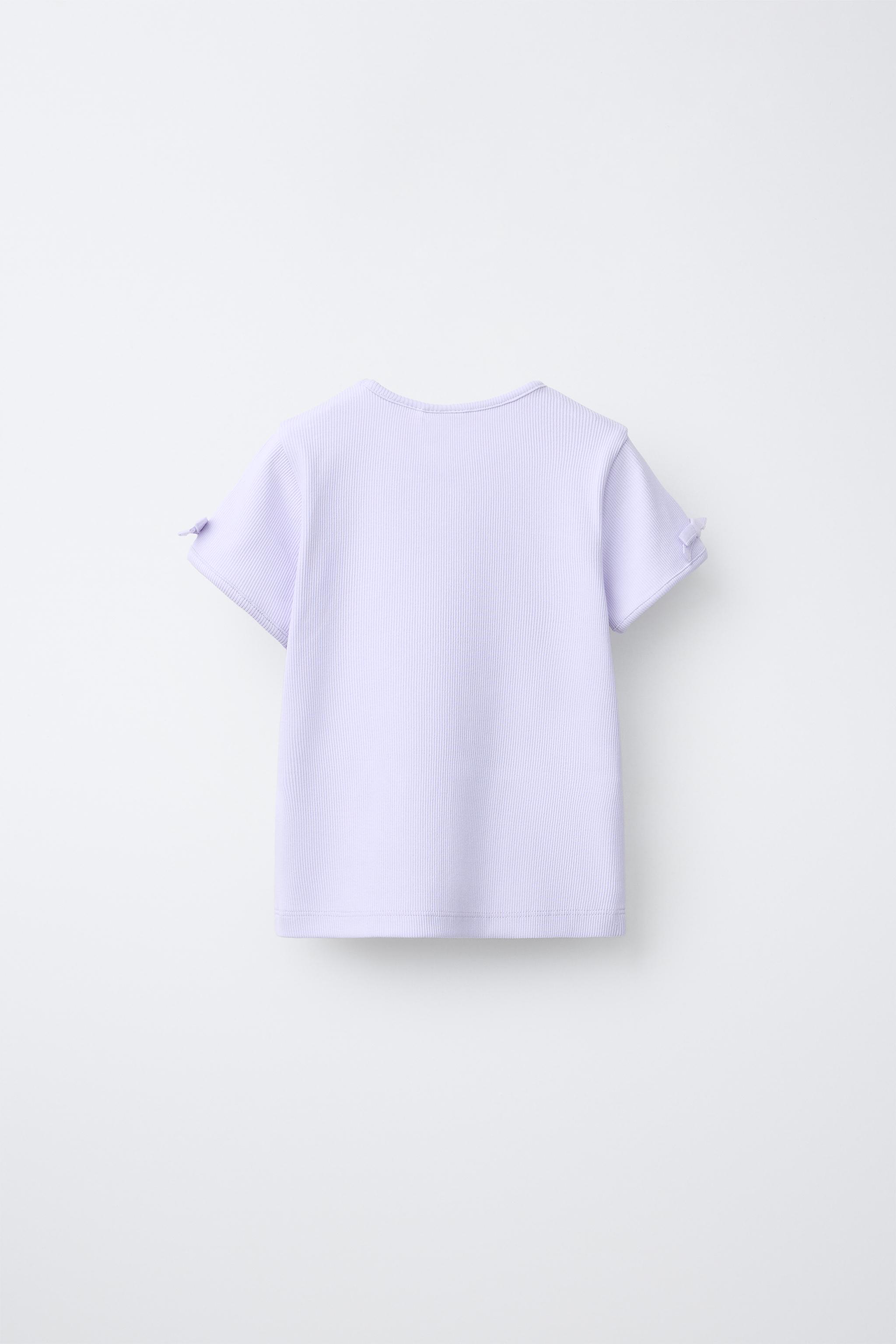 BOW RIBBED T-SHIRT — Mauve