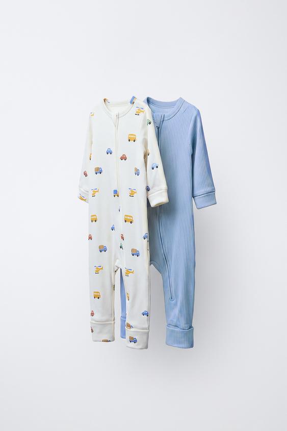 TWO-PACK OF CONVERTIBLE FOOTED CAR SLEEPSUITS - Blue by Zara - Image 0