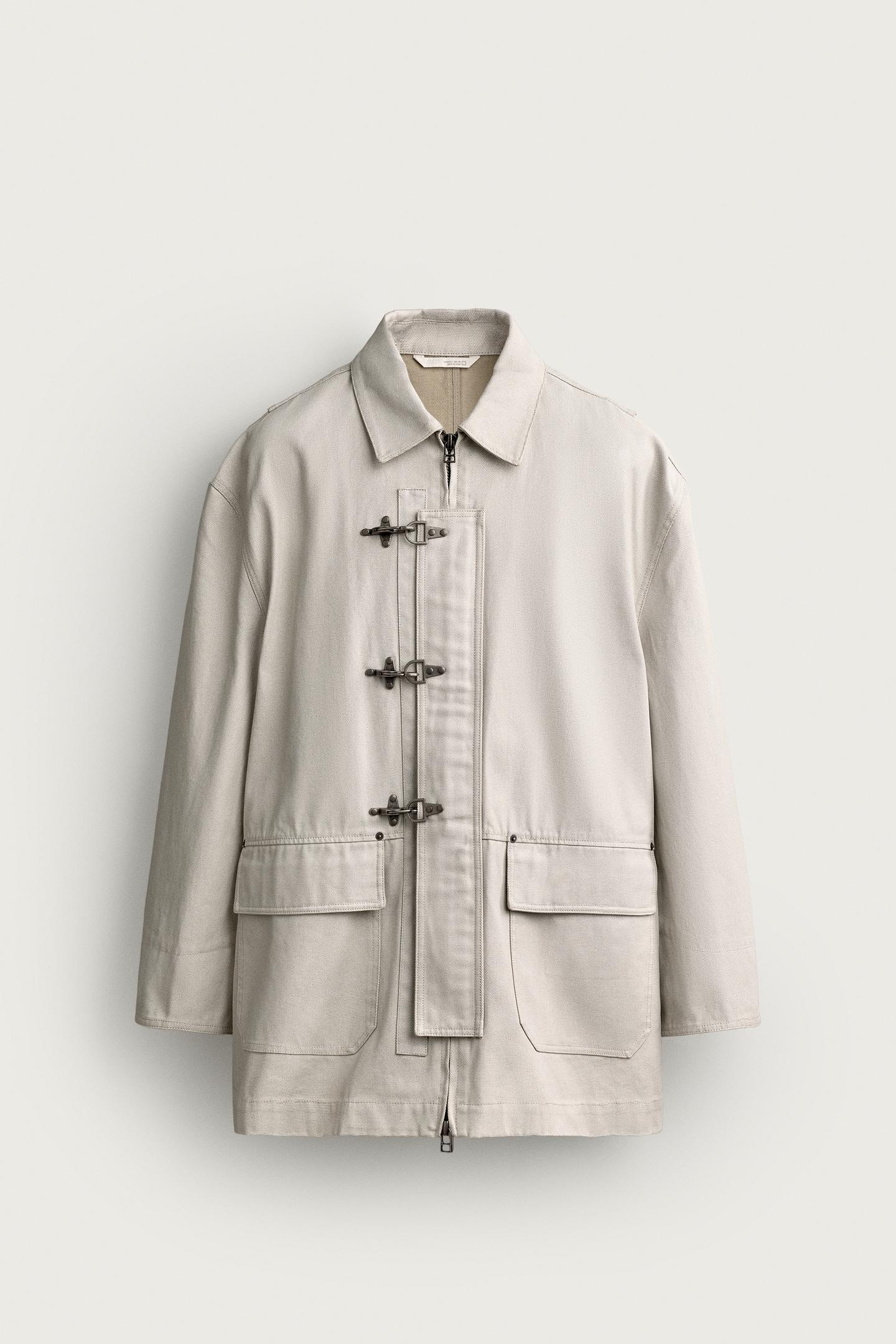 Мужская куртка Zara Relaxed Fit Fireman Clasp, цвет: Устричный белый — фото 8