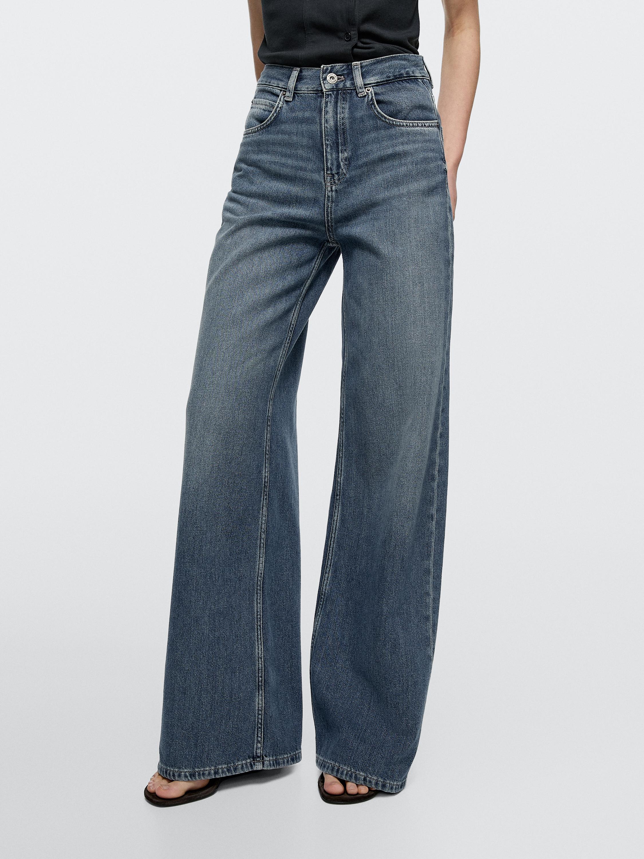 High-waist wide-leg jeans — Mid-blue