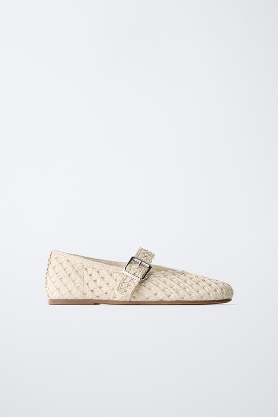 RAFFIA EFFECT BALLET FLATS - Ecru White by Zara - Image 0