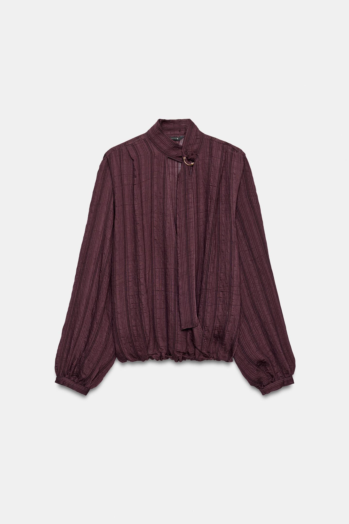 Женская блузка Zara Striped Wrap Blouse, цвет: Бордовый — фото 7