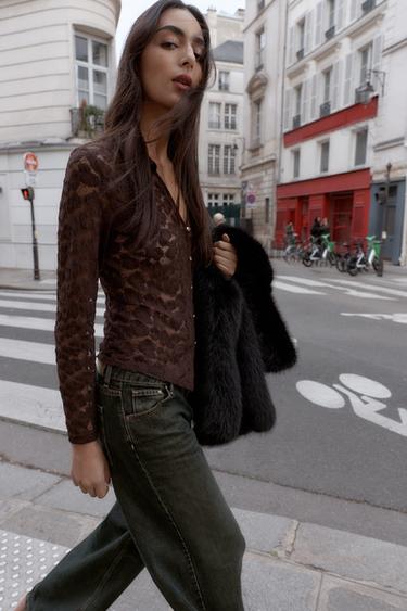 POINTELLE TOP - Brown by Zara