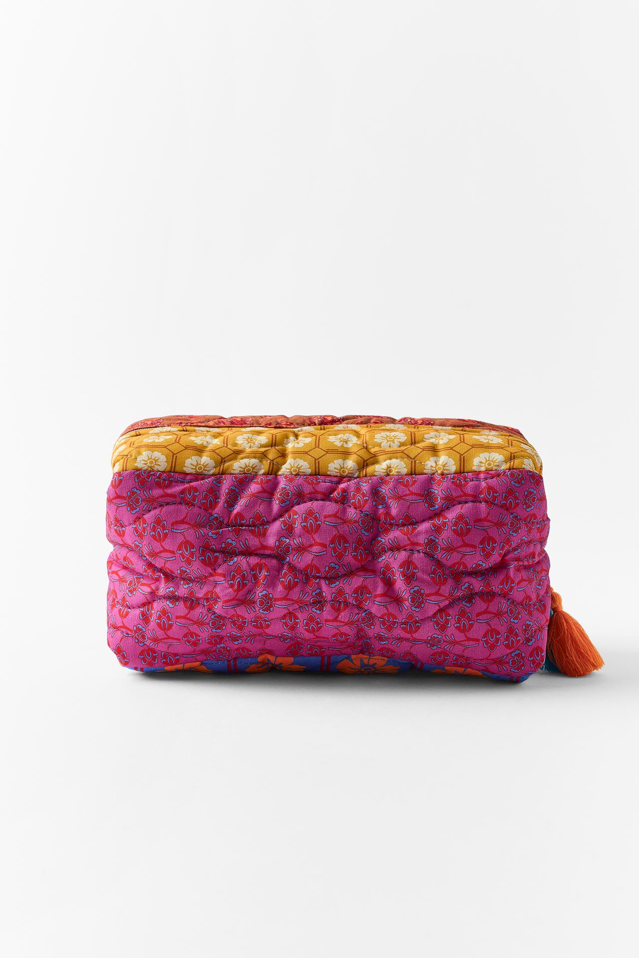 PATCHWORK PRINT QUILTED TOILETRY BAG — only one