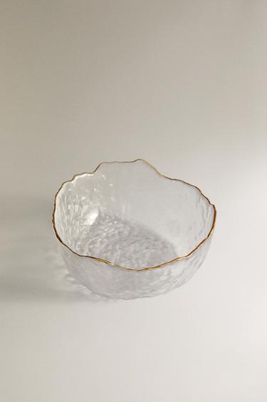 GLASS SALAD BOWL WITH RIM - Gold by Zara - Image 1