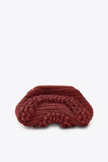 Zara SMALL KNOTTED WOVEN BAG - Brick