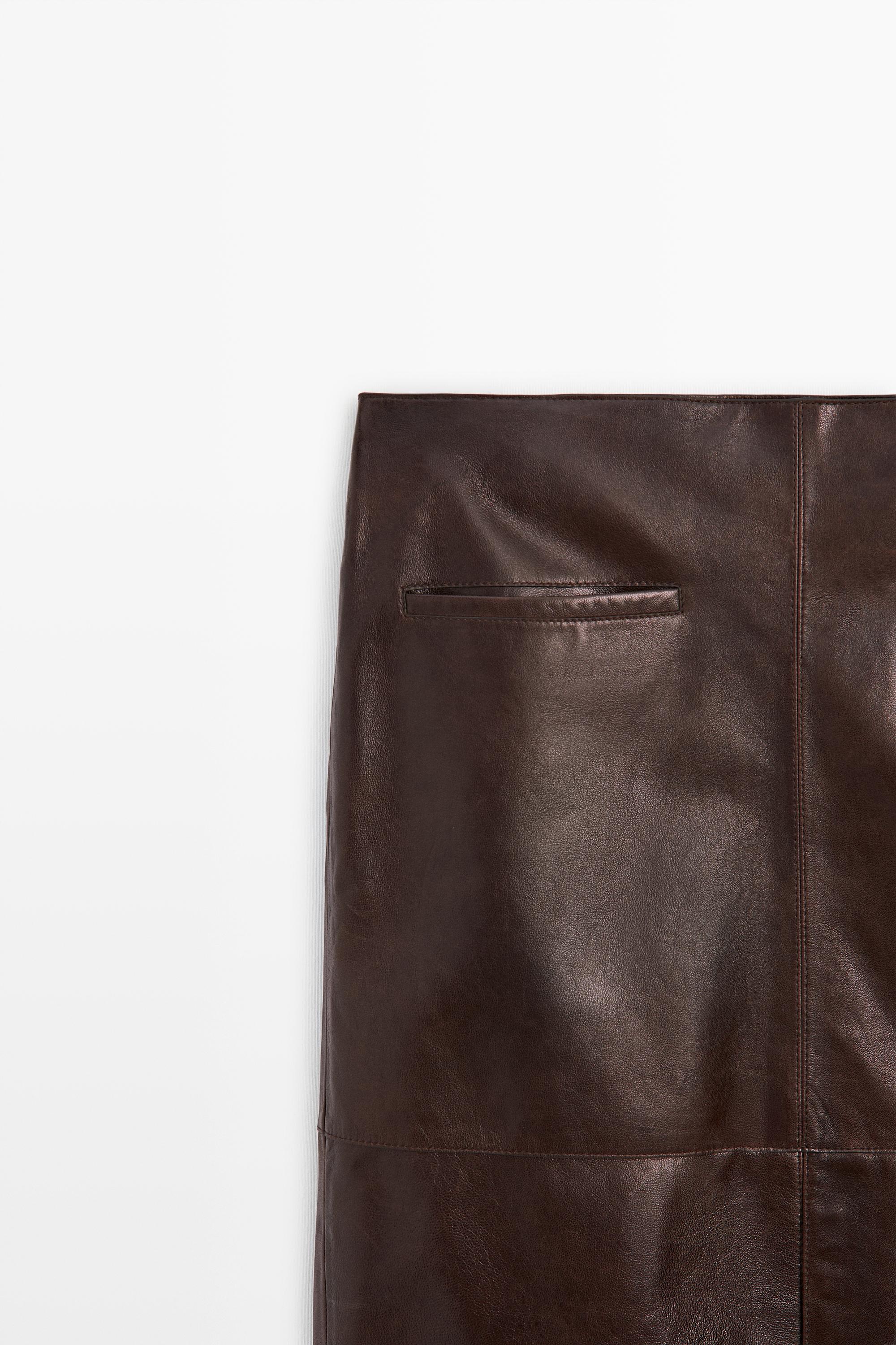Leather midi skirt with pockets