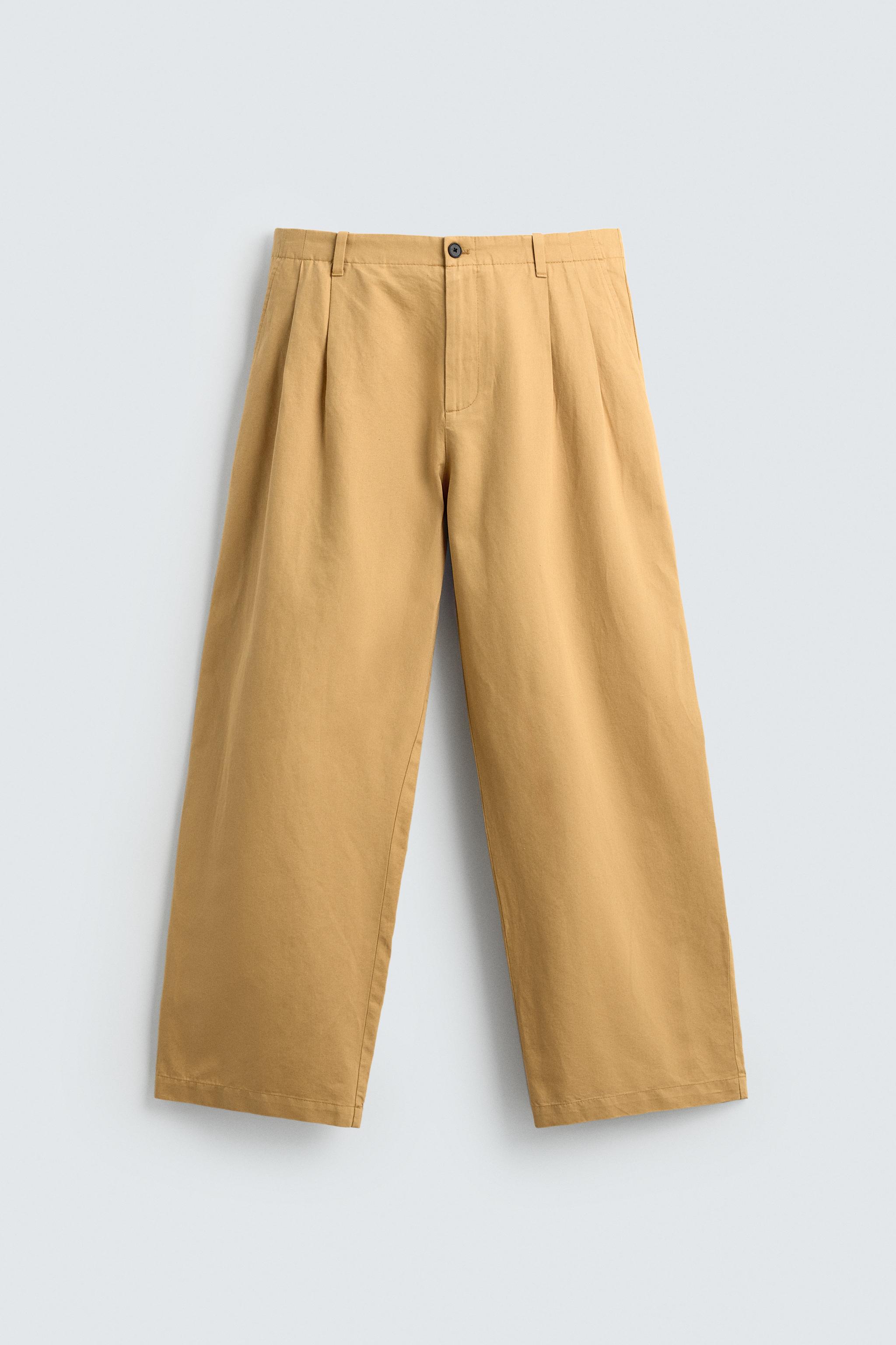 COTTON LINEN BLEND STRAIGHT FIT CHINO PANTS