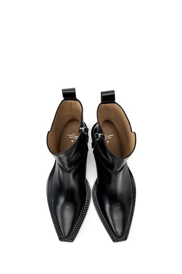 Zara LIMITED EDITION LEATHER COWBOY ANKLE BOOTS - Black
