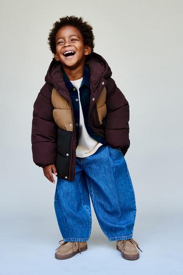 COLOUR BLOCK WATER-REPELLENT FLEECE PUFFER COAT - Navy blue by Zara