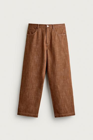 Zara RELAXED FIT TOPSTITCHED PANTS - Dark russet