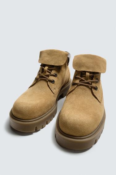 LEATHER CHUNKY BOOTS - Beige by Zara - Image 1